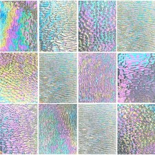 PALJOLLY 12 Iridescent Clear Stained Glass Sheets, 4x6" Variety Textures