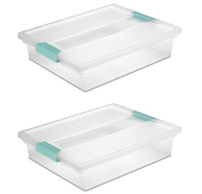 STERILITE 19638606 Large Clip Box, Clear with Blue 2 Pack, Large,