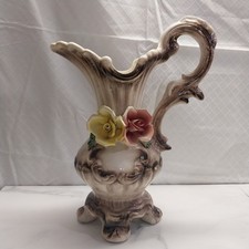 Italian Capodimonte porcelain Pitcher Vase Vintage Import 15.25 in tall