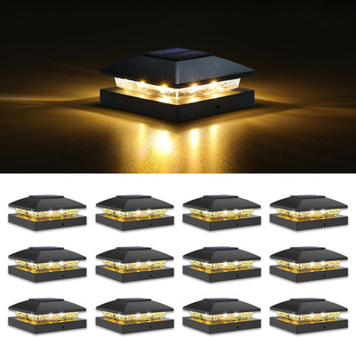VOLISUN 4X4 Solar Post Cap Light 12Pack,Solar Fence - Post Lights Outdoor Waterp