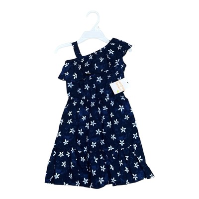 Jumping Beans Toddler Girl s Navy White Floral Pleated Sleeveless Dress, Size 3T