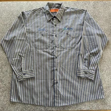 Vintage Workwear Blue Striped Red Kap Button Down Work Shirt Embroidered Sz XL