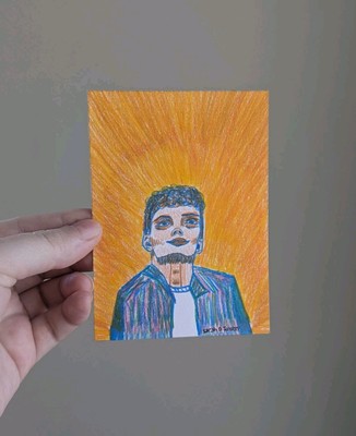 Original Small Male Portrait Drawing Man Face Summer Fun Expressive Signed OOAK