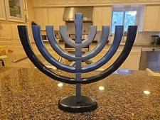 Yair Emanuel Anodized Aluminum Menorah Grey/Blue in Temple Design Hanukkah