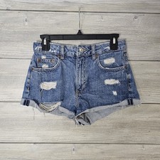 H M Jean Shorts distressed cut-off Torn denim size 6  cuffed