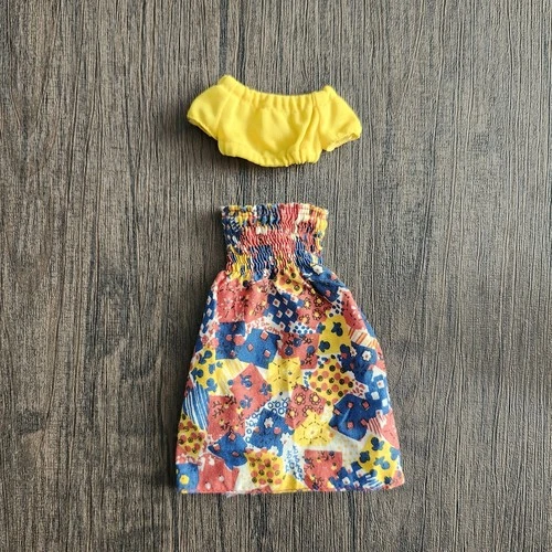 Vintage Barbie Best Buy #7205 Floral Red Maxi Skirt And Yellow Cropped Top Set