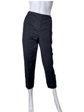 St John Jennifer Pintuck Pants Womens Sz 6 Black Bi Stretch Ankle Crop Back Slit