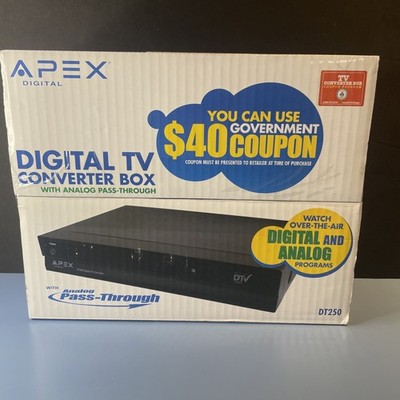 NIB Apex Digital DT250 TV Converter Box Analog Pass Through