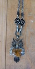 on Rose Chain Rhinestones Eyes Jewelry Vintage Tiger's Eye Owl Pendant Necklace
