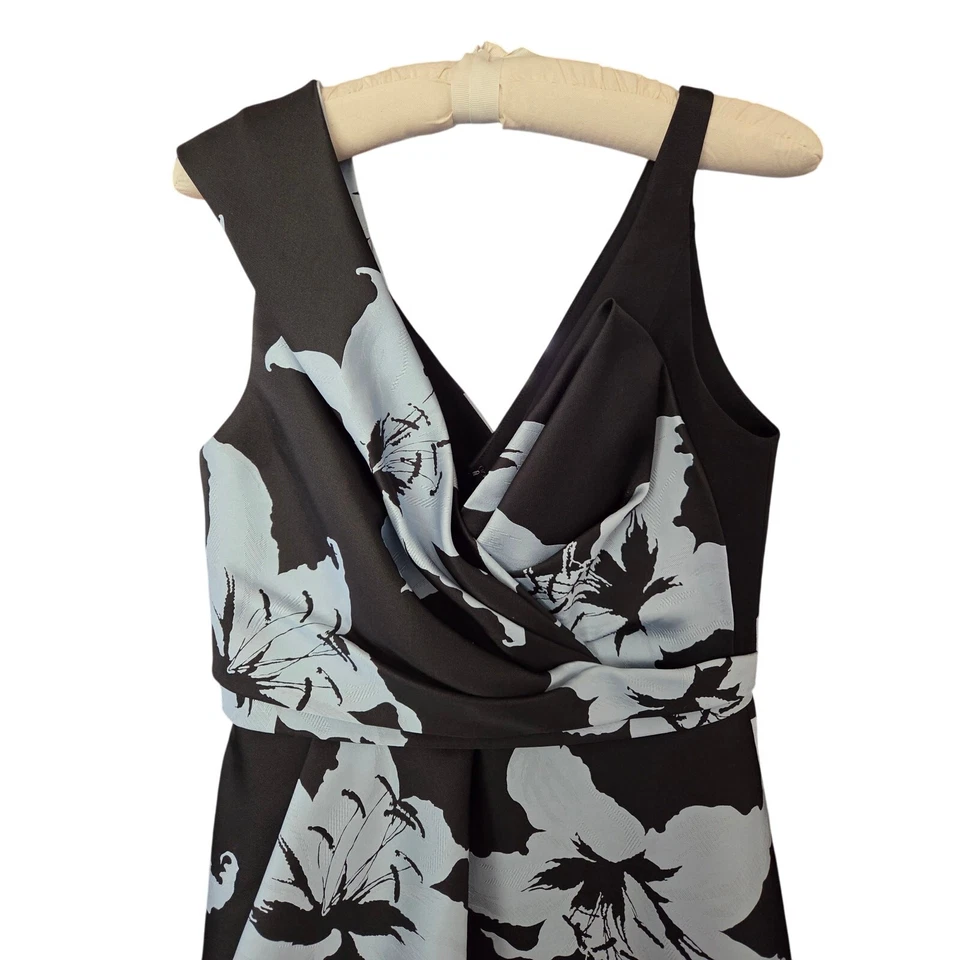 J. Мендель синий и черный орхидеи шелковое платье размер 8 роскошь авангард официальный - Изображение 2 из 4