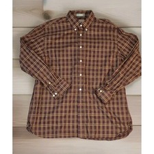 Daniel Cremieux Mens XL Shirt Burgundy Tan Plaid Button Up Long Sleeve Cotton