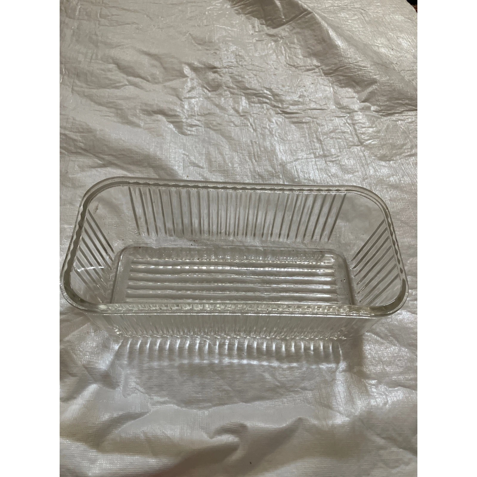 Vintage Glass Loaf Pan Ribbed Texture Clear Baking Dish Roasting Pan