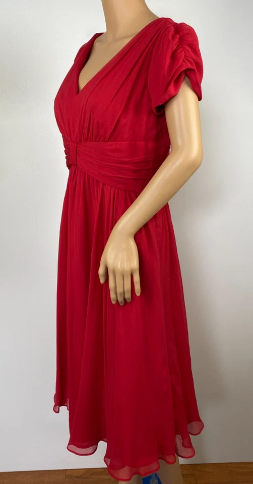 Suzi Chin For Maggy Boutique Silk Dress Women's Size 10 Red Short Sleeve Lined - Image 2 of 4