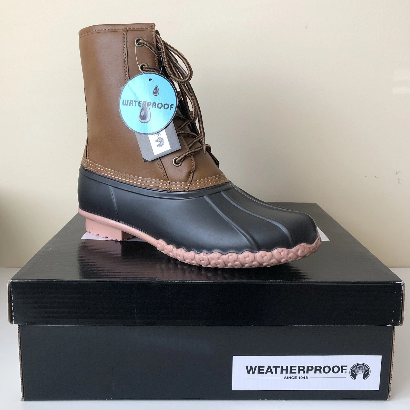 Weatherproof Mens Remington Insulated Block Heel Winter Boots Tan Coffee Bean 9M