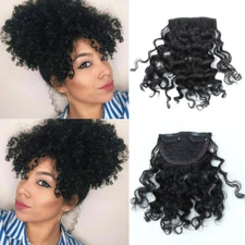 Clip In 100% Human Hair Curly Bangs Clip on Curly Hairpieces Fringe Extensions