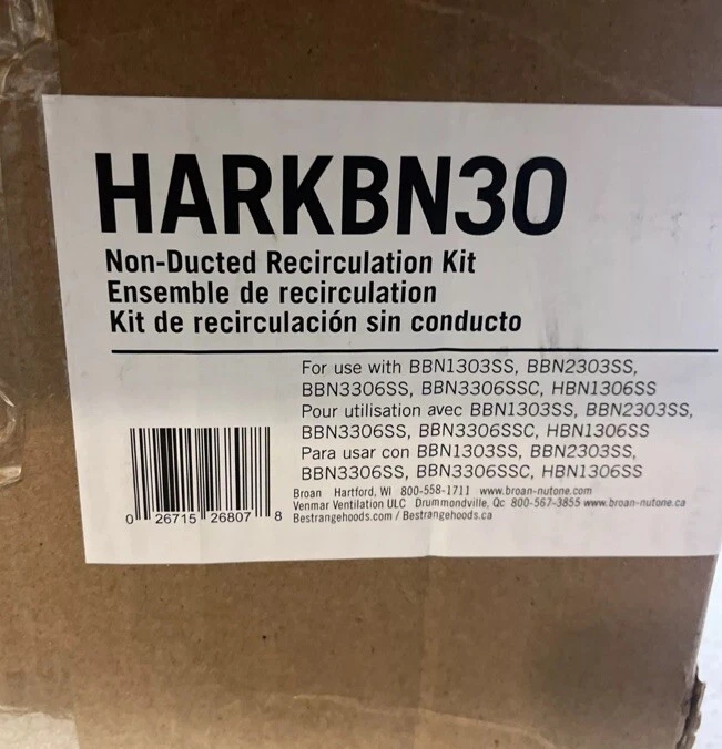 Broan Optional Non-Duct Kit for BBN Powerpack Insert Series HARKBN30 - Image 2 of 2