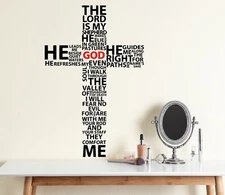 Bible Quote Wall Decal Sticker. Psalm 23 The Lord is My Shepherd Cross. #5132