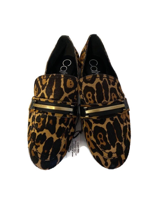 CALVIN KLEIN ORIANNA WINTER LEOPARD COW HAIRCALF WOMEN LOAFER FLAT SLIP ON  SHOES