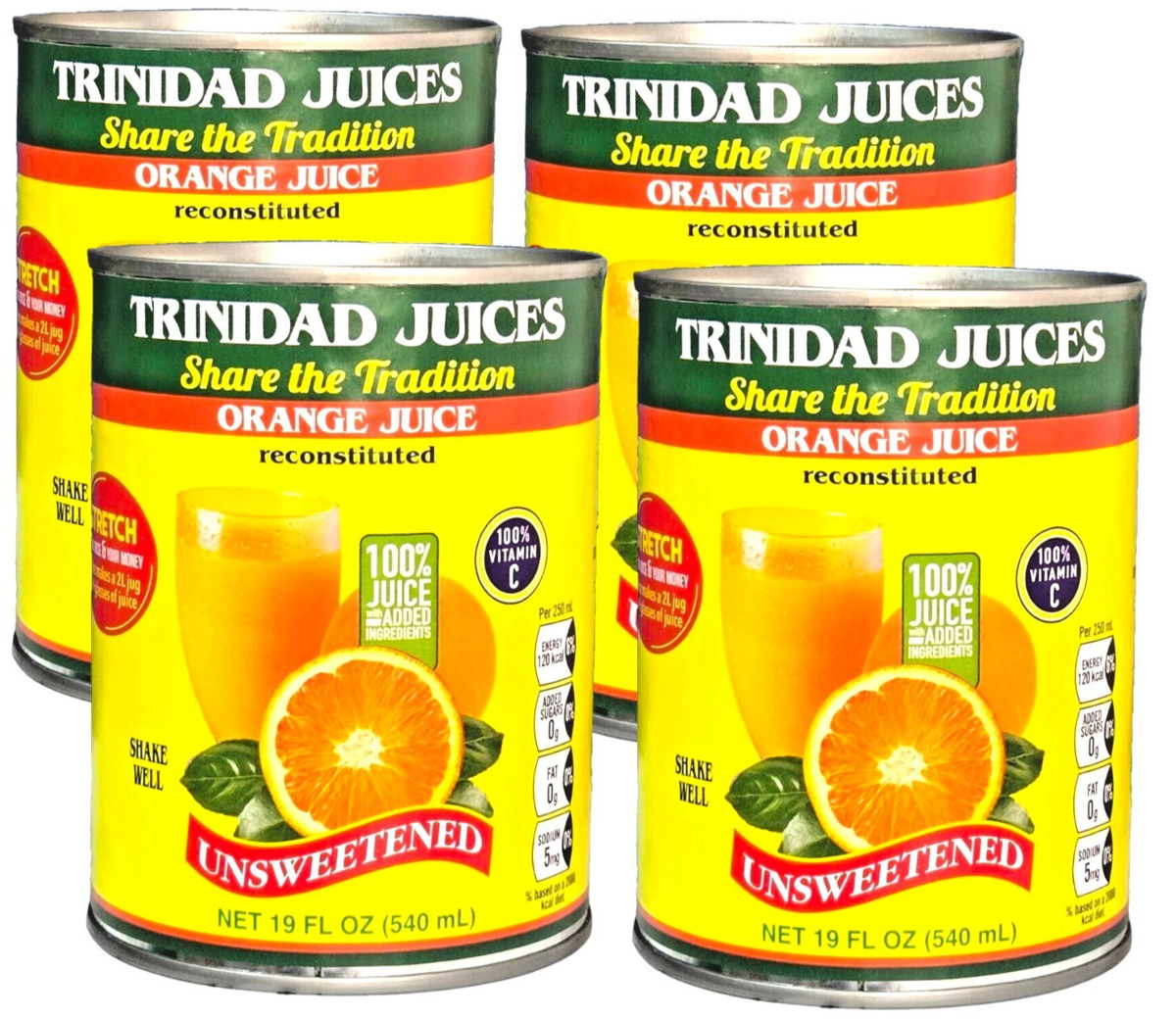 Trinidad Unsweetened Orange Juice 19oz 100% juice (4 pack)