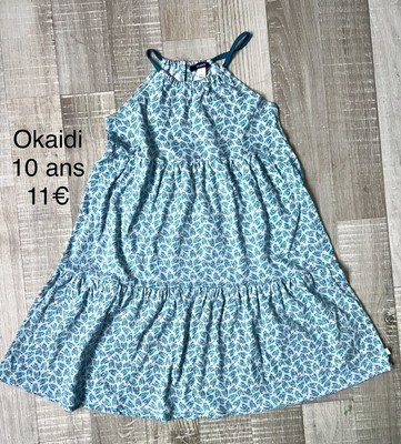 Robe Yumi Fille 11/12 Ans Bleue Fleurie Mi-Saison - Taille 152 Très Bon État