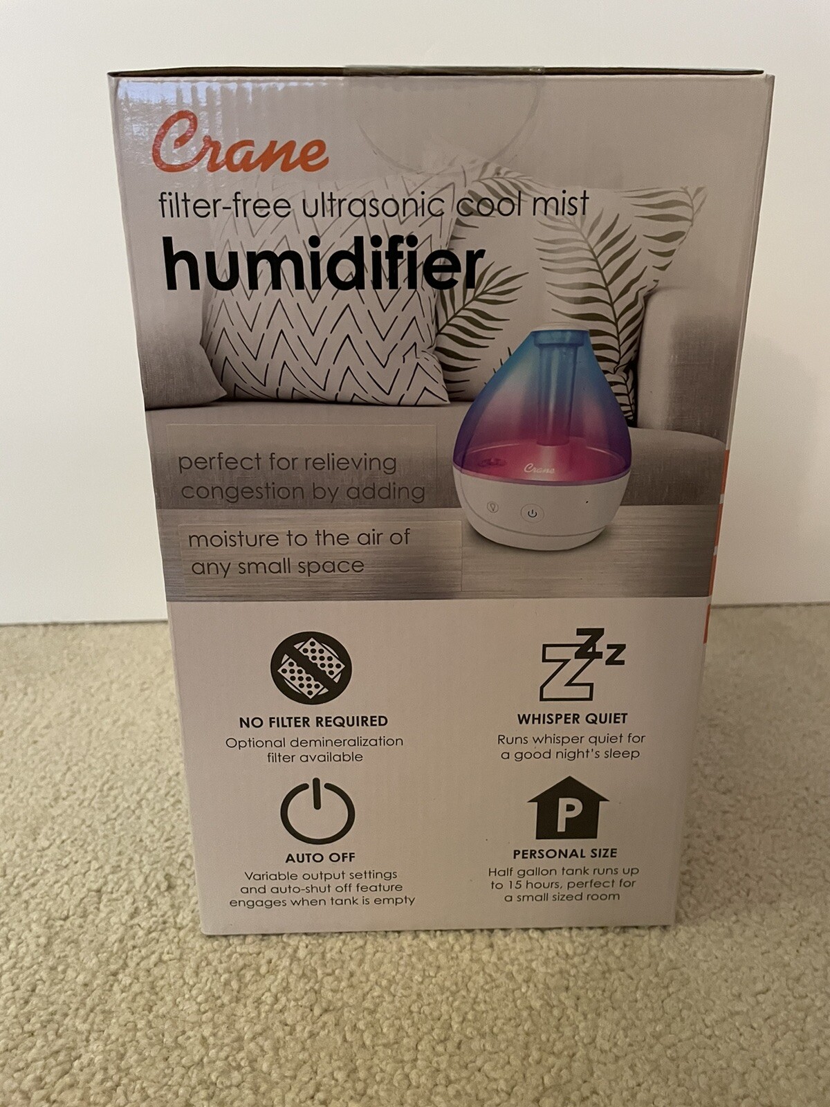 Crane Filter Free Ultrasonic, Whisper Quiet, Cool Mist Humidifier, BRAND NEW!