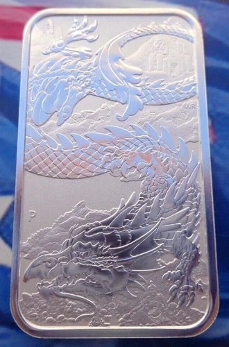 2023 Australia DRAGON rectangular coin bar .9999 ultra fine silver Perth Mint