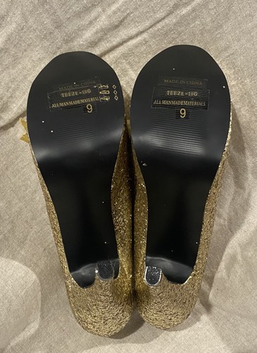 Bordello Teeze Heels Gold Glitter Size 9 - Picture 6 of 6