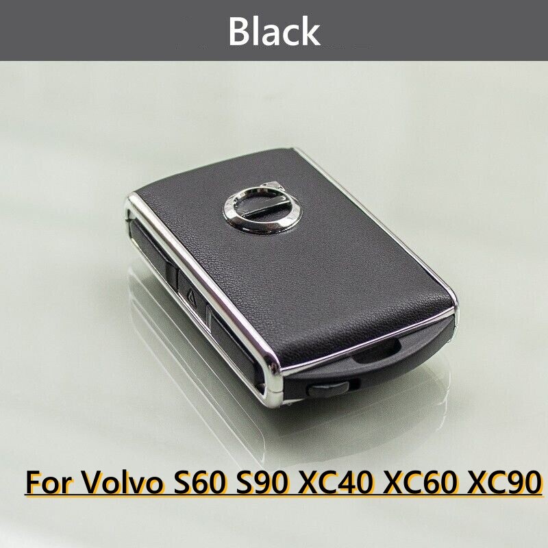 For Volvo S60 XC60 XC90 Black Leather Key Remote Control Case Fob