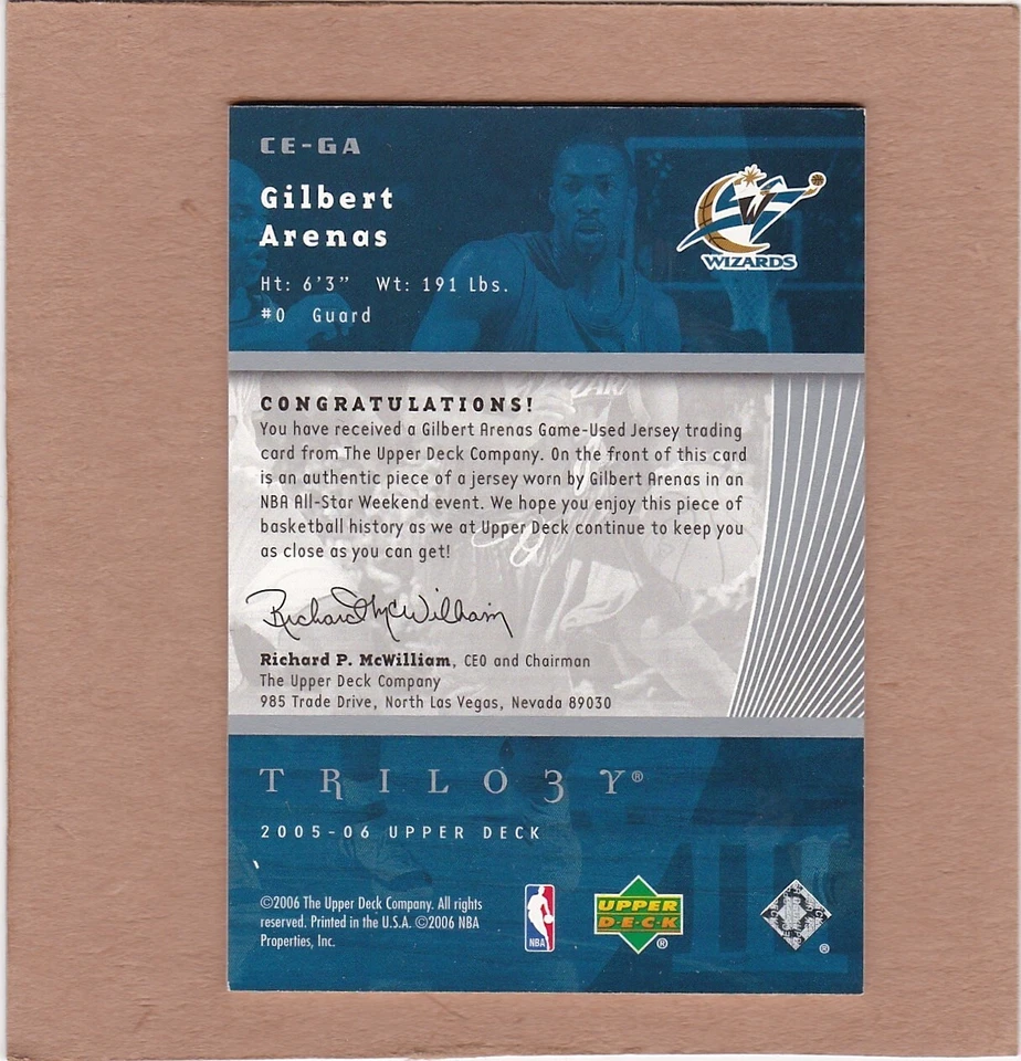 2005-06 Upper Deck Trilogy The Cutting Edge Jersey Gilbert Arenas #CE-GA NM-MT - Image 2 of 2