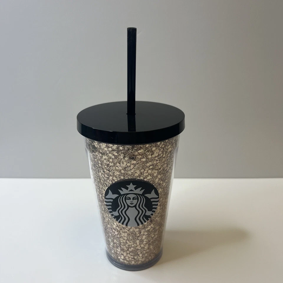 Starbucks Negro Rosa Oro Brillante Brillo Taza Fría 16oz Acrílico Vaso Grande NUEVO Foto 2 de 4