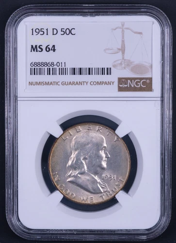 1951-D Franklin Silver Half Dollar - NGC MS64 - RB011