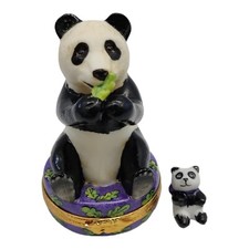 Artoria Limoges France Porcelain Giant Panda Bear Mother and Cub Trinket Box