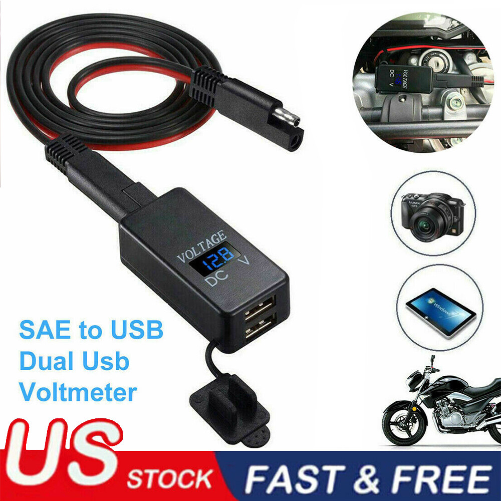 Motorcycle SAE to USB Cable Adapter QC3.0 Dual USB GPS Phone Charger