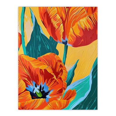 Stilisierte orange türkis Tulpe Blumen lebendige Blumen Wandkunst Poster Druck