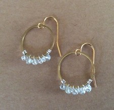 NEW AQUAMARINE BEADED CIRCLE HANDMADE GOLD PLATED SUNDANCE CHARM EARRINGS