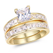 Women Wedding Ring 14K Gold Plated Sterling Silver Engagement Set SIZE 5,10