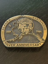Vintage Collectible Alaska Statehood Solid Bronze Rainbow Metals Belt Buckle
