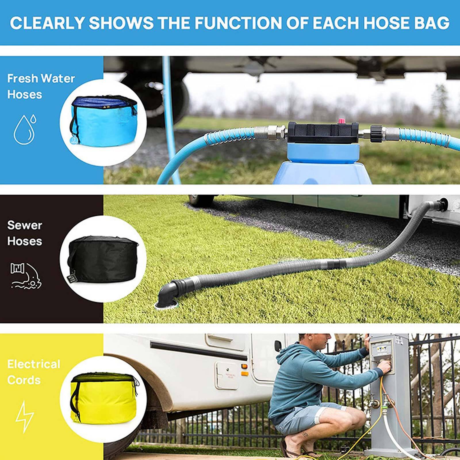 3X Caravan Hose Bags Hose Bag Water Hose Gas Hose Storage Bags