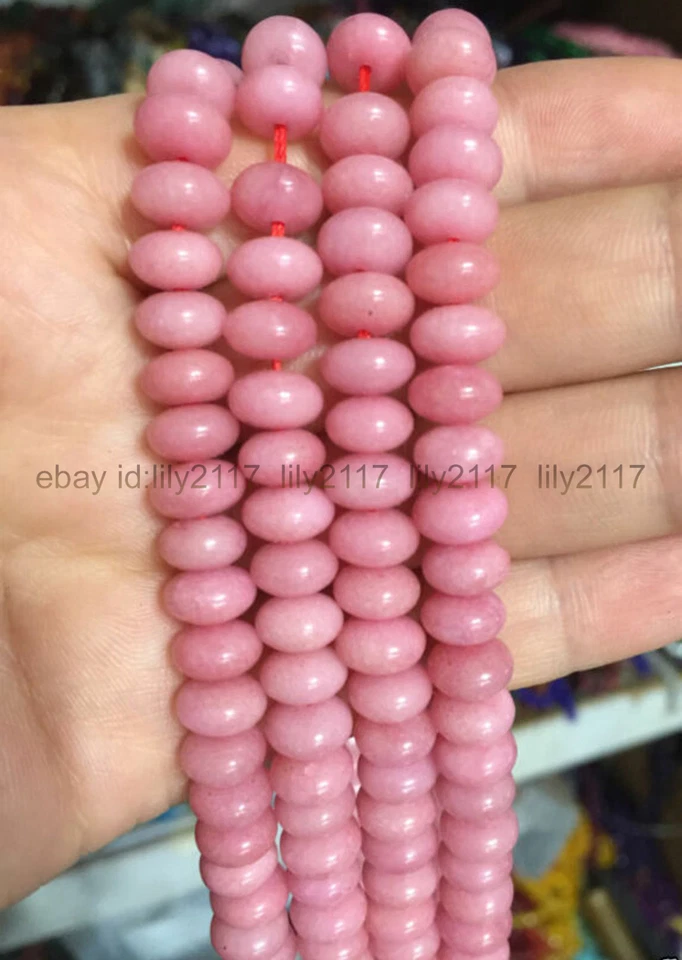Cuentas sueltas rondelle de ábaco de jade piedra preciosa de rodocrosita rosa natural de 5x8 mm 15"" Foto 3 de 4