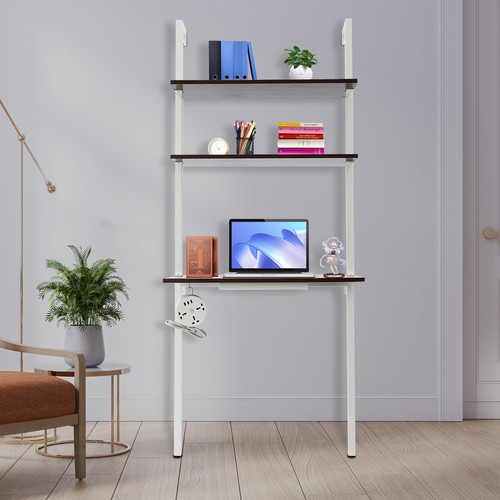 Wall Mounted Folding Laptop Desk Organizer Storage Space Saver Brown shelf USA