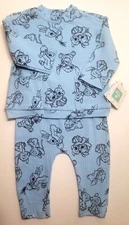 Disney Baby Boy Stitch 2-Piece Blue Ribbed Top & Pants Outfit Set Size 12 Months