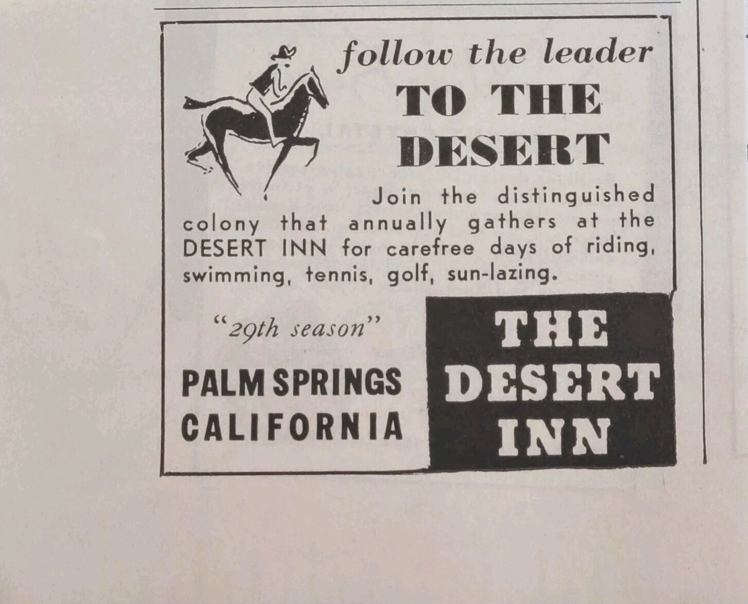 The Desert Inn Palm Springs CA Golf Tennis Swimming Riding Vintage Print Ad 1937