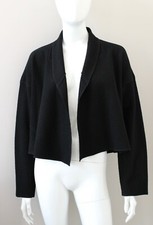 Yacco Maricard Black Wool Cropped Open Jacket Kimono Boxy Lagenlook Shirin N