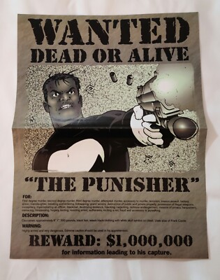 Vtg Punisher: Wanted Dead or Alive Poster Marvel Comics 1999 Wizard Promo 10x13 