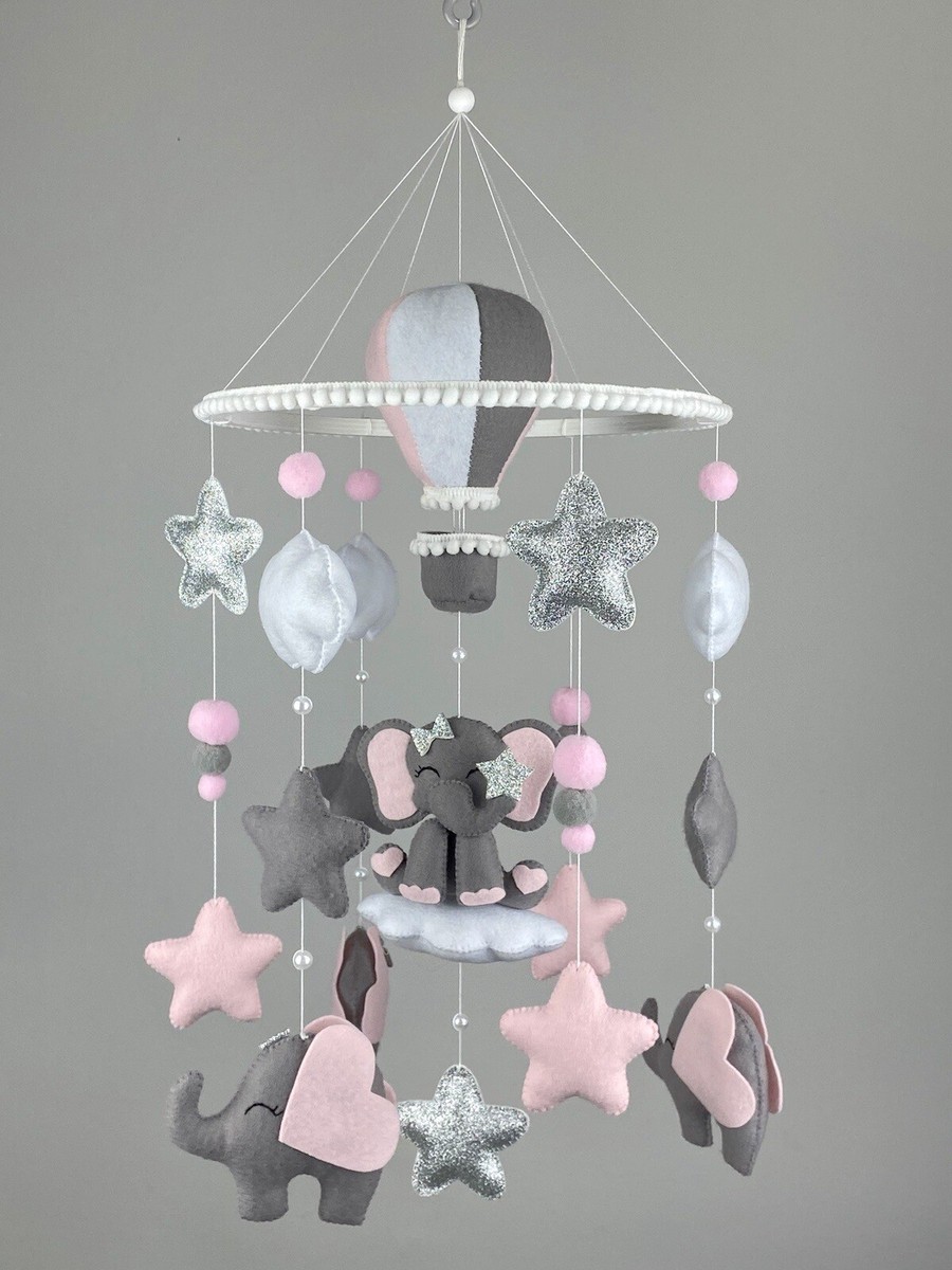 Elephant baby mobile girl Nursery mobile crib Felt handmade mobile