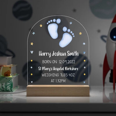 BEECREATIVEDESIGN Personalised New Baby Boy Gift Blue Nursery Night Light Sleep Newborn Boy Son