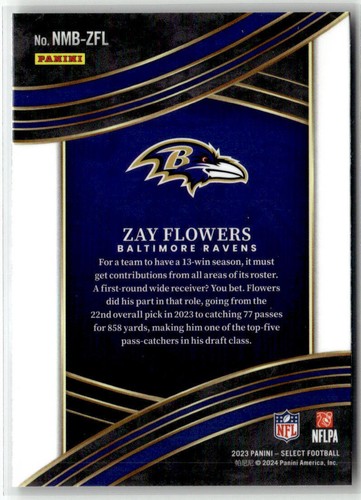 Zay Flowers 2023 Panini Select #NMB-ZFL Select Numbers - Imagen 2 de 2