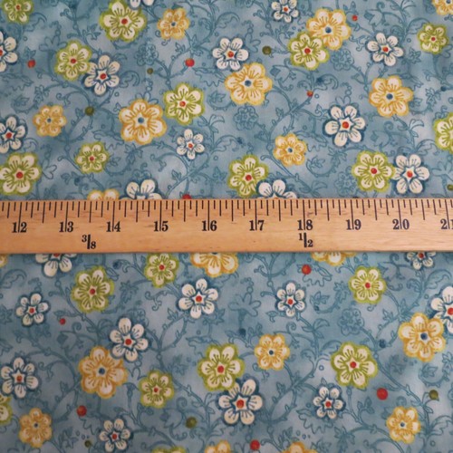 Cotton Quilt Fabric 2 yards Teal Floral "Garden Song" Craft Material #999 - Picture 3 of 3
