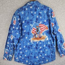 VTG Wrangler Shirt XL Pearl Snap USA Flag Patriotic Cowboy Western July 4th BBQ