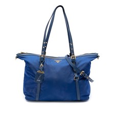 Prada Saffiano Trimmed Tessuto Satchel Pre-Loved Blue